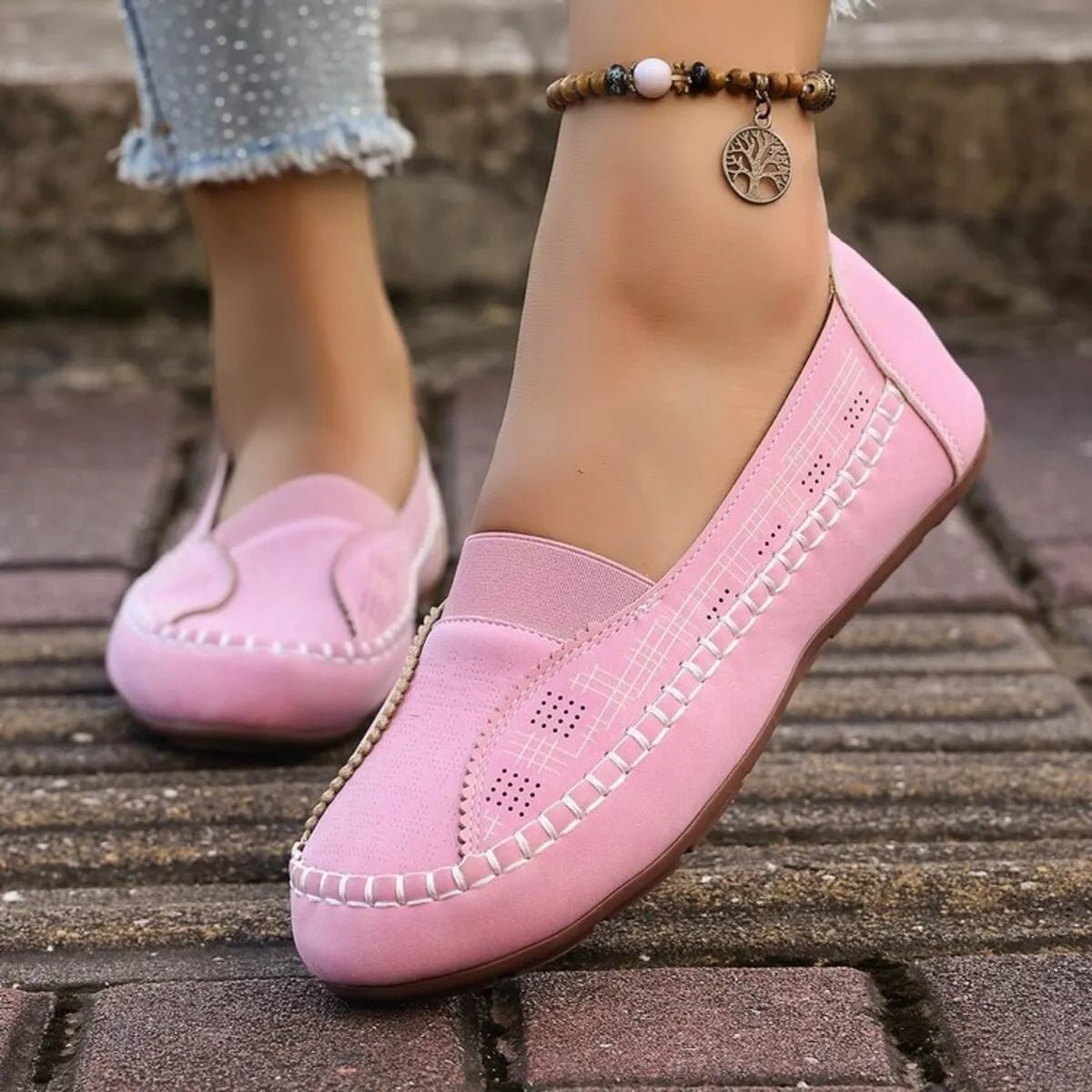 Women's breathable mesh slip-on flats with round toes, comfortable walking shoes by Plush Fashion Hub.