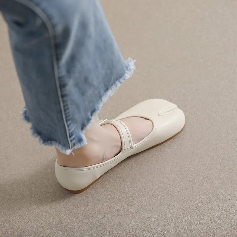 Women's split-toe PU leather flat slip-on shoes from Plush Fashion Hub, featuring a sleek design and comfortable flat sole.