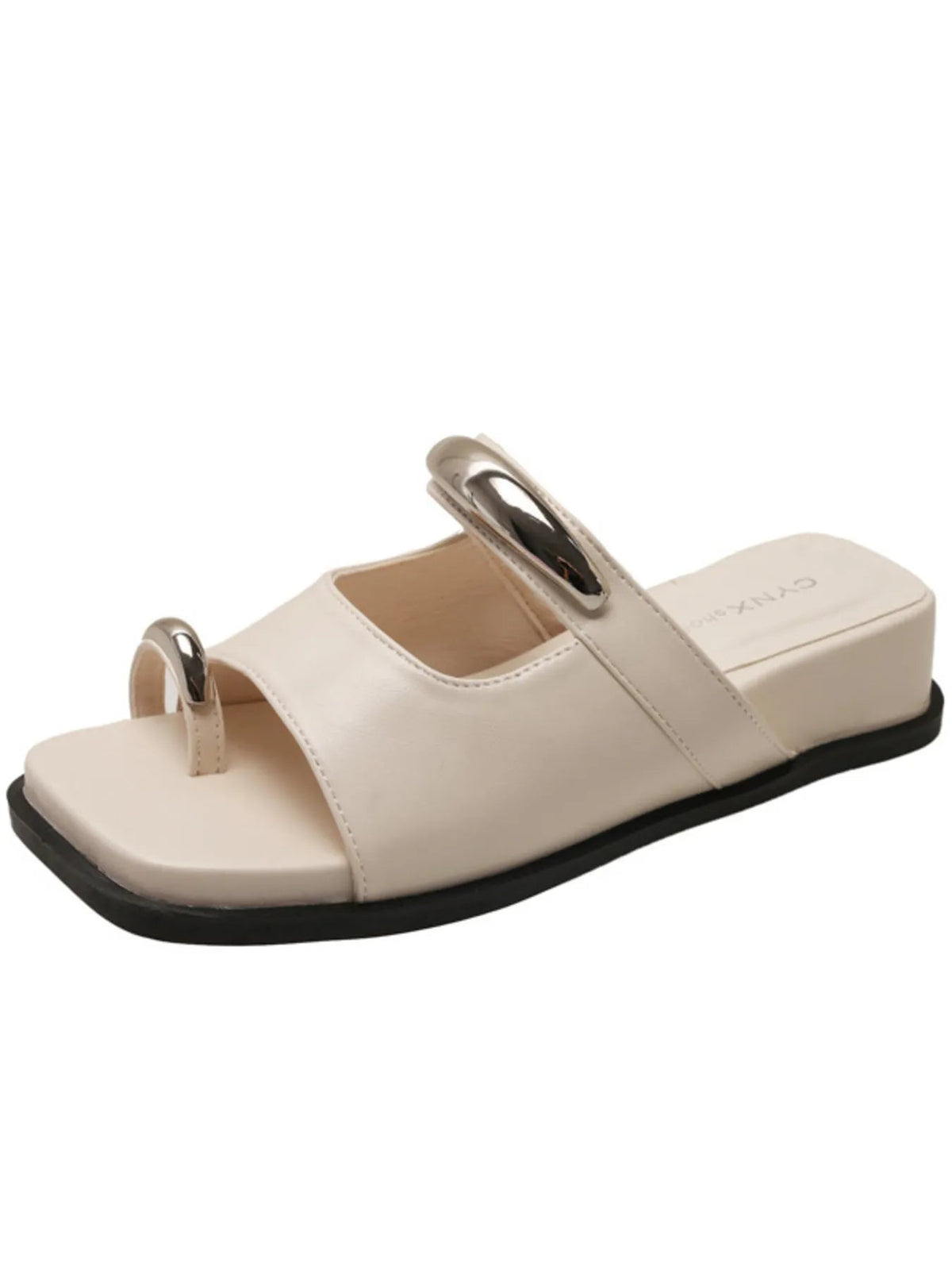 Women's PU leather toe loop cutout platform slides with chunky sole from Plush Fashion Hub, featuring open toe design and stylish cutouts.
