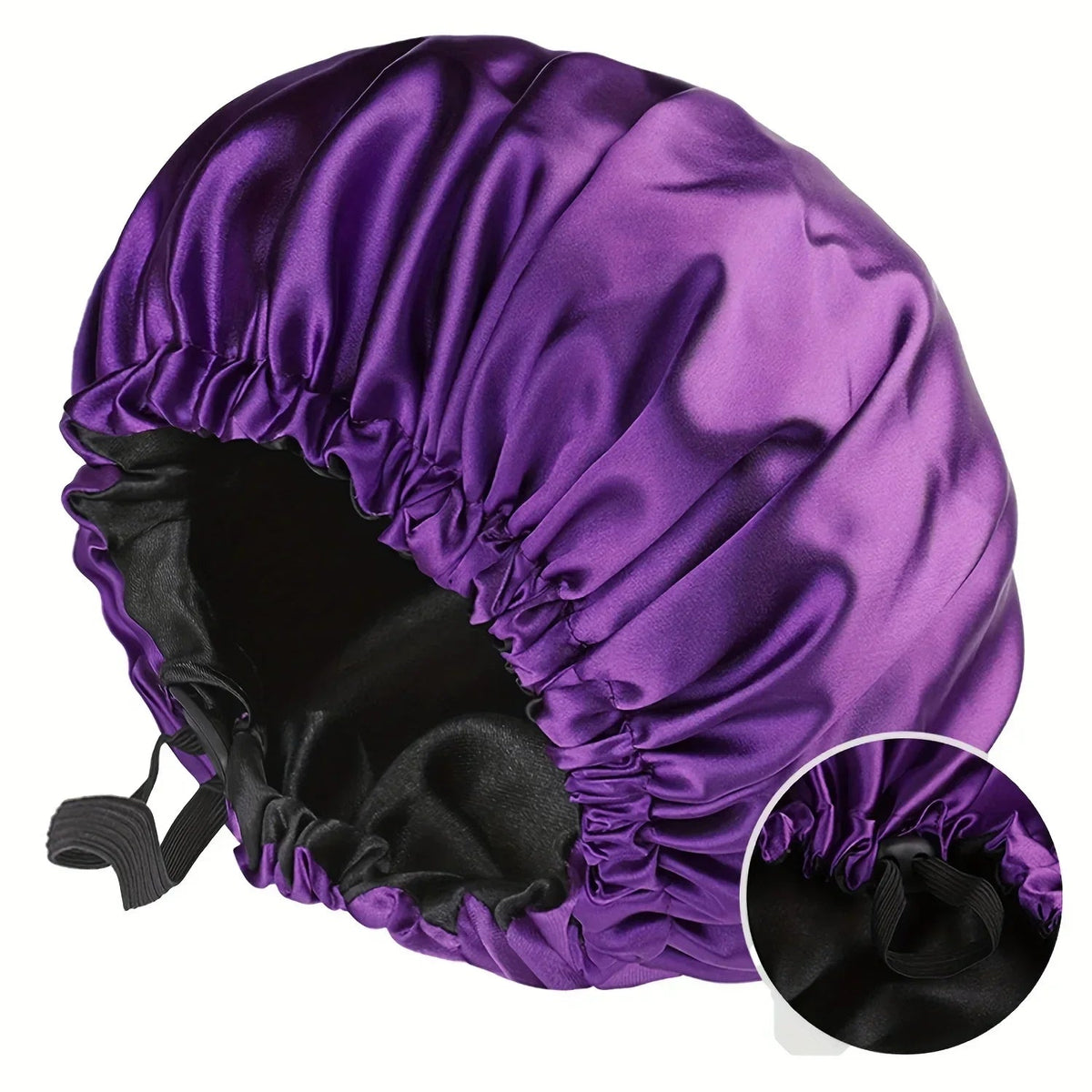 Soft silk women's fashion bonnet with double layers, buttons, and adjustable fit for comfortable sleep and daily hair care.