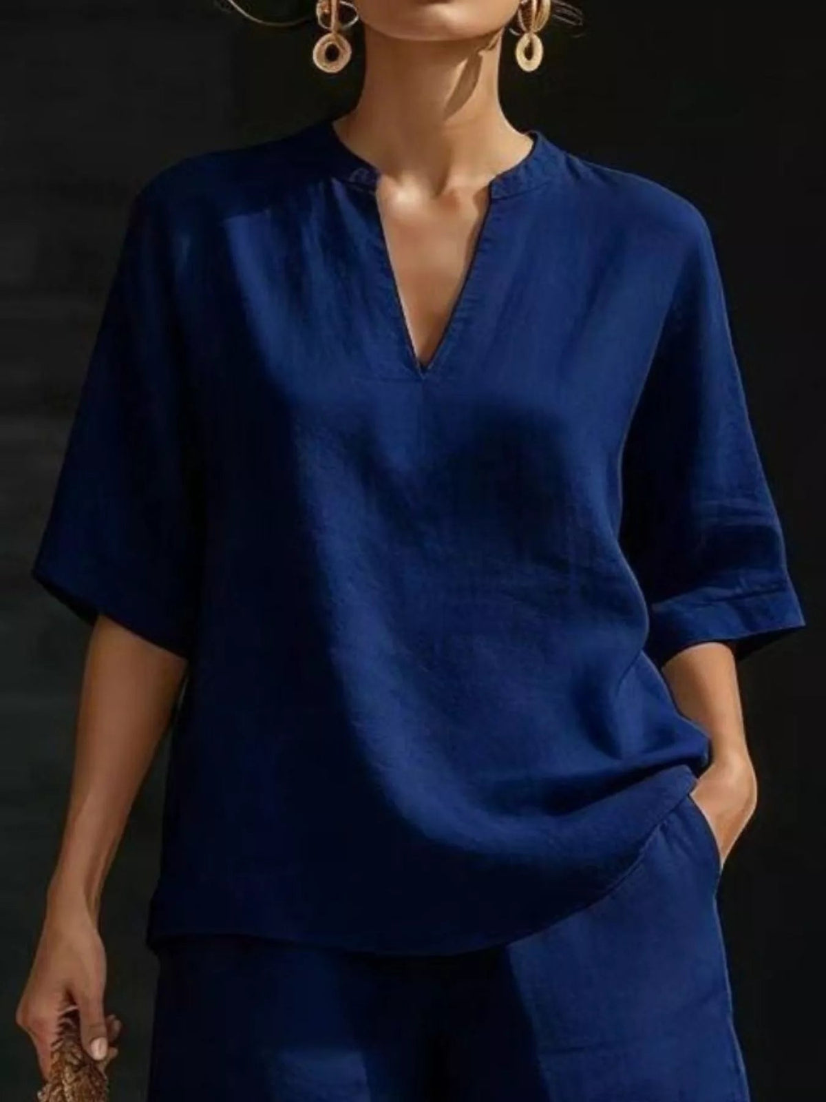 Plus size women's lounge set with notched collar half-sleeve top and matching shorts by Plush Fashion Hub